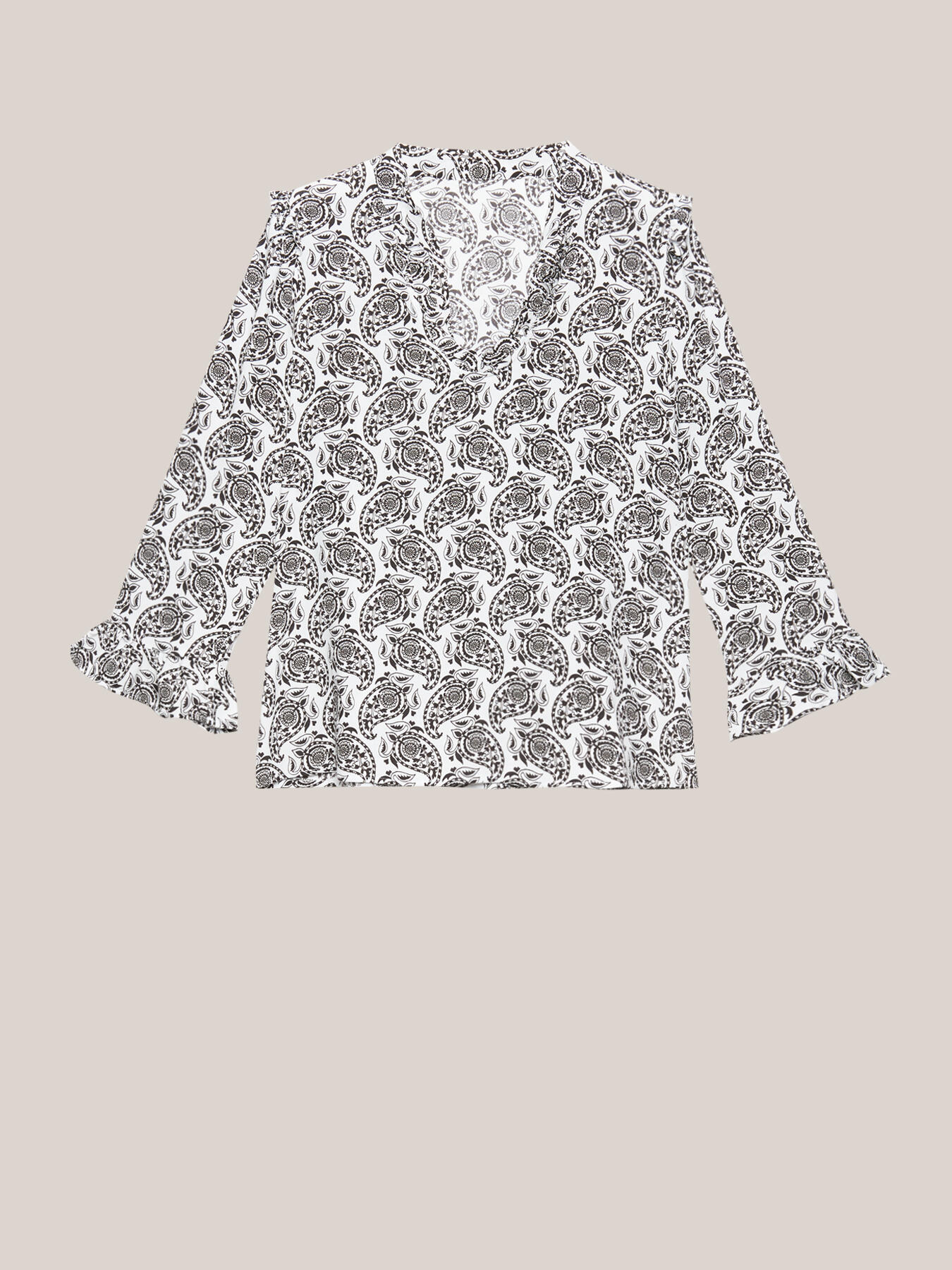 Blusa con fiocco fantasia cashmere image number 3