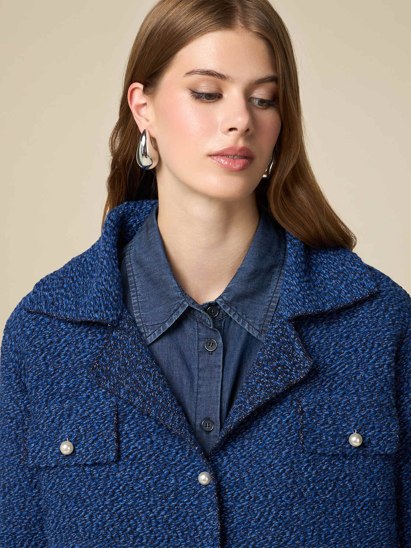 Wool blend knit boxy jacket image number 2