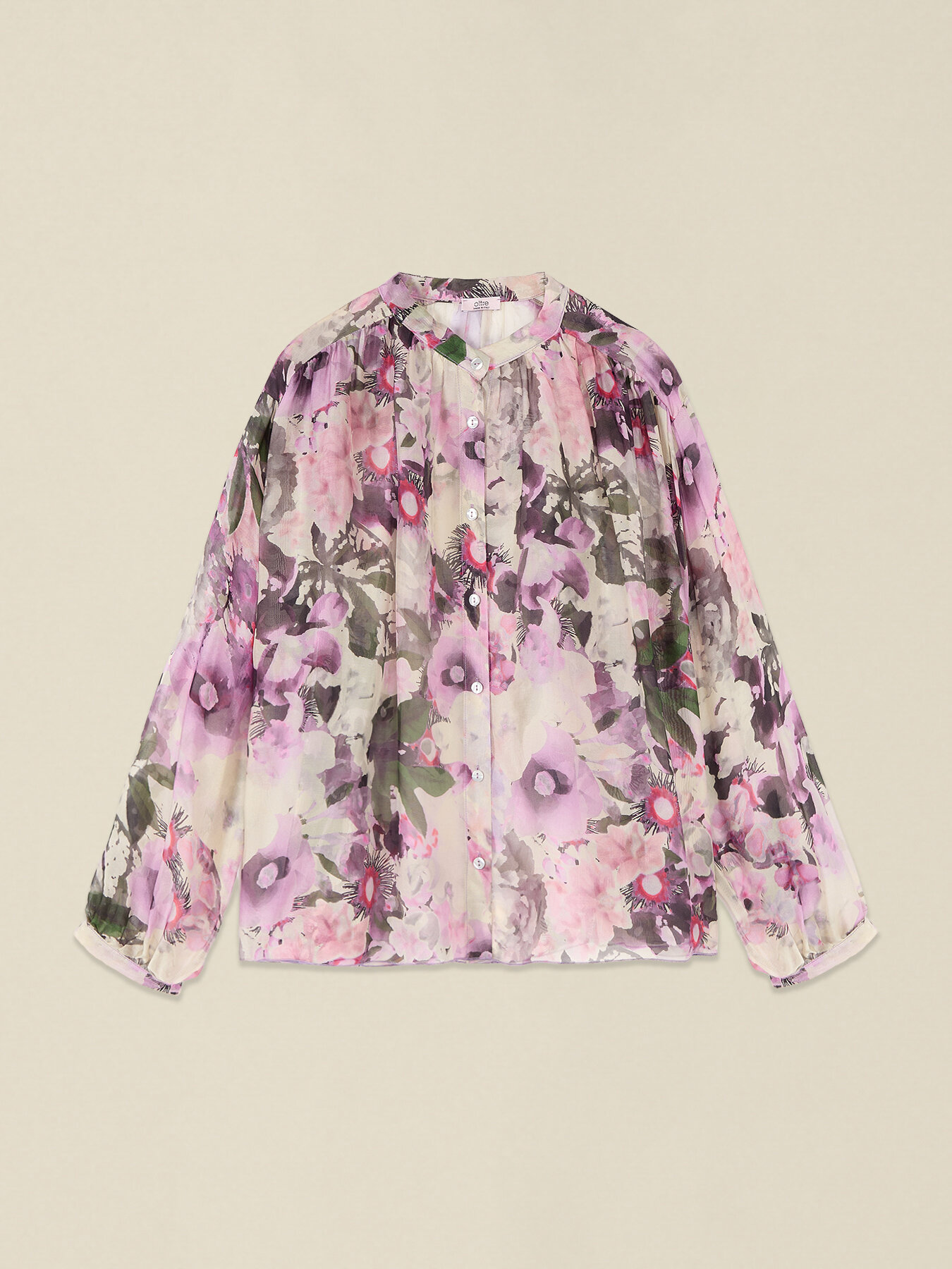 Patterned mixed silk voile blouse image number 3