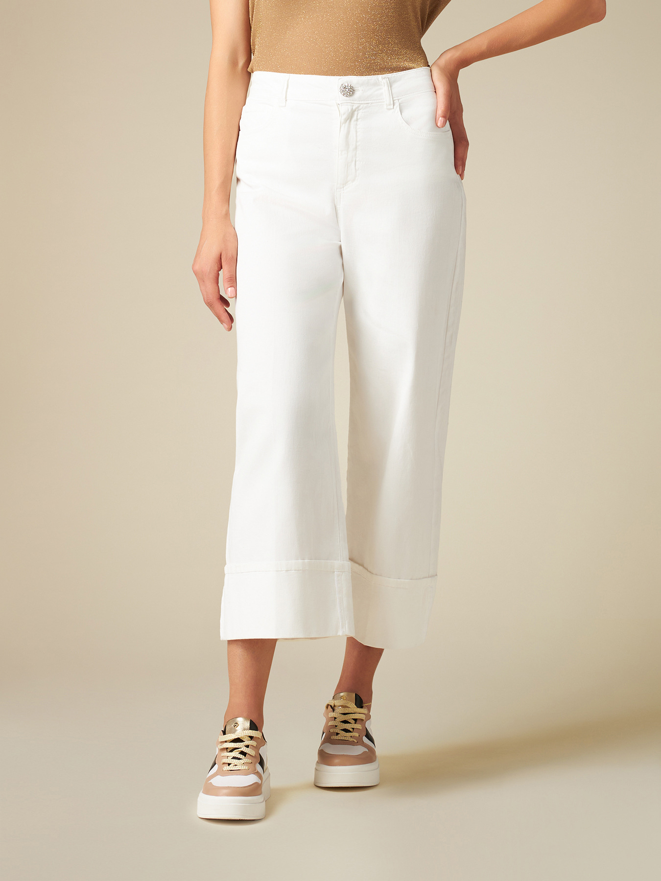 Pantalones cropped en drill de algod&oacute;n image number 3