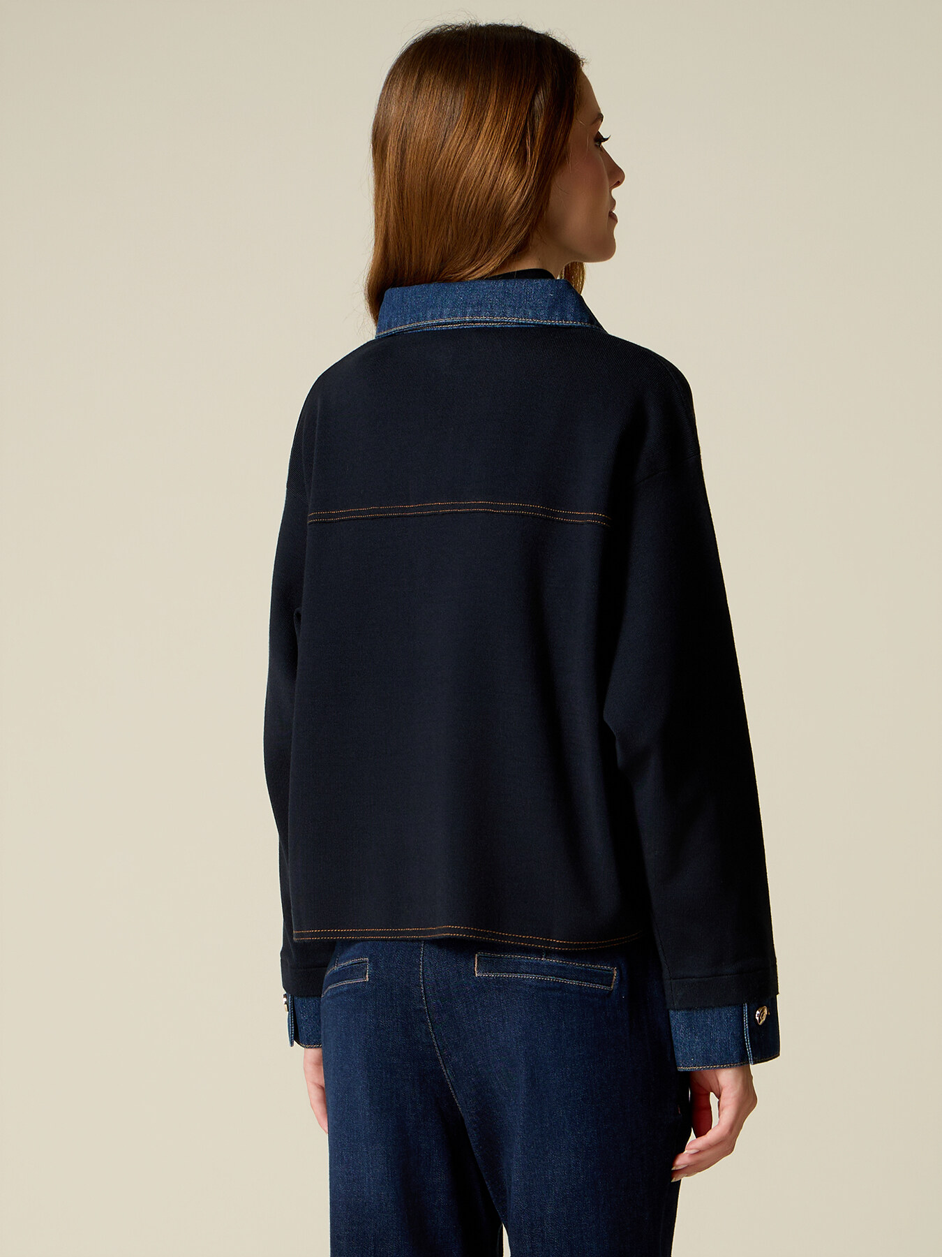Cardigan with denim details image number 1