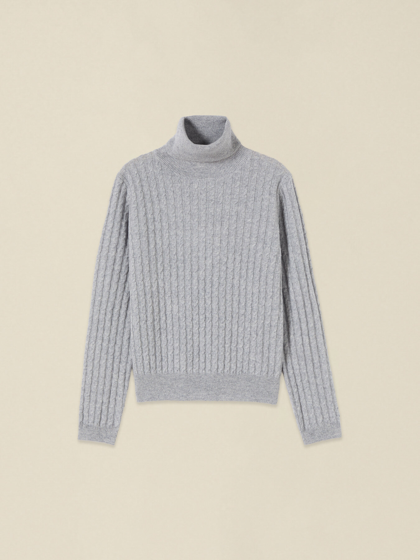 Rollkragenpullover aus Woll-/Kaschmirmischung mit Zopfmuster image number 3
