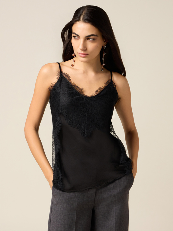 Satin-Top mit Spitze