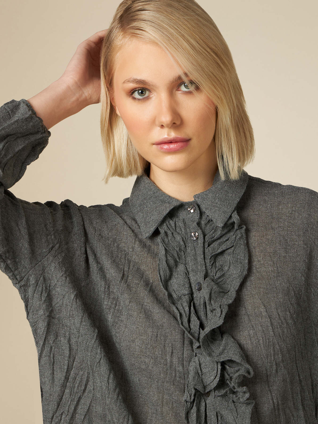 Camicia stropicciata in garza misto lana image number 2