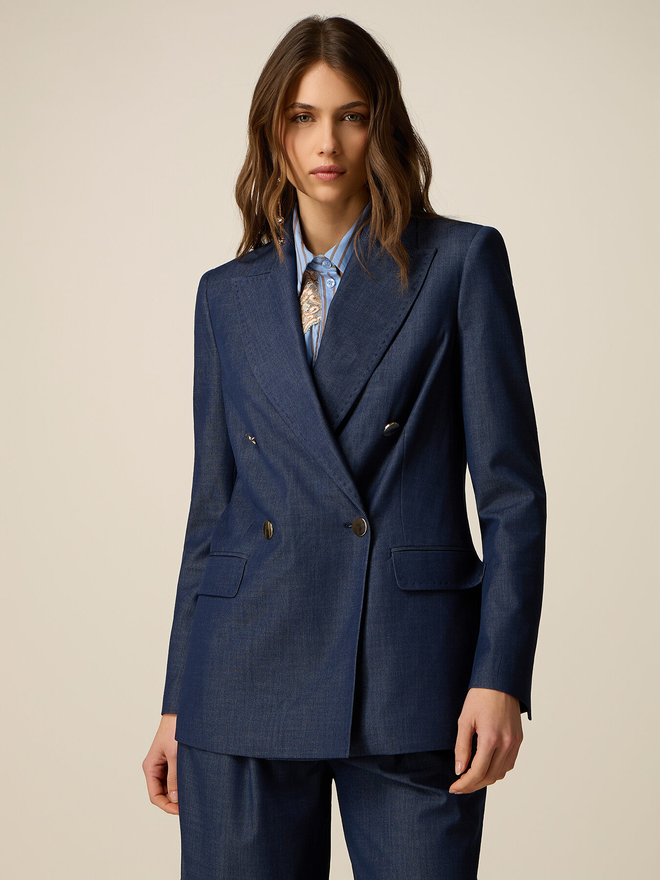 Blazer doppiopetto effetto denim image number 0