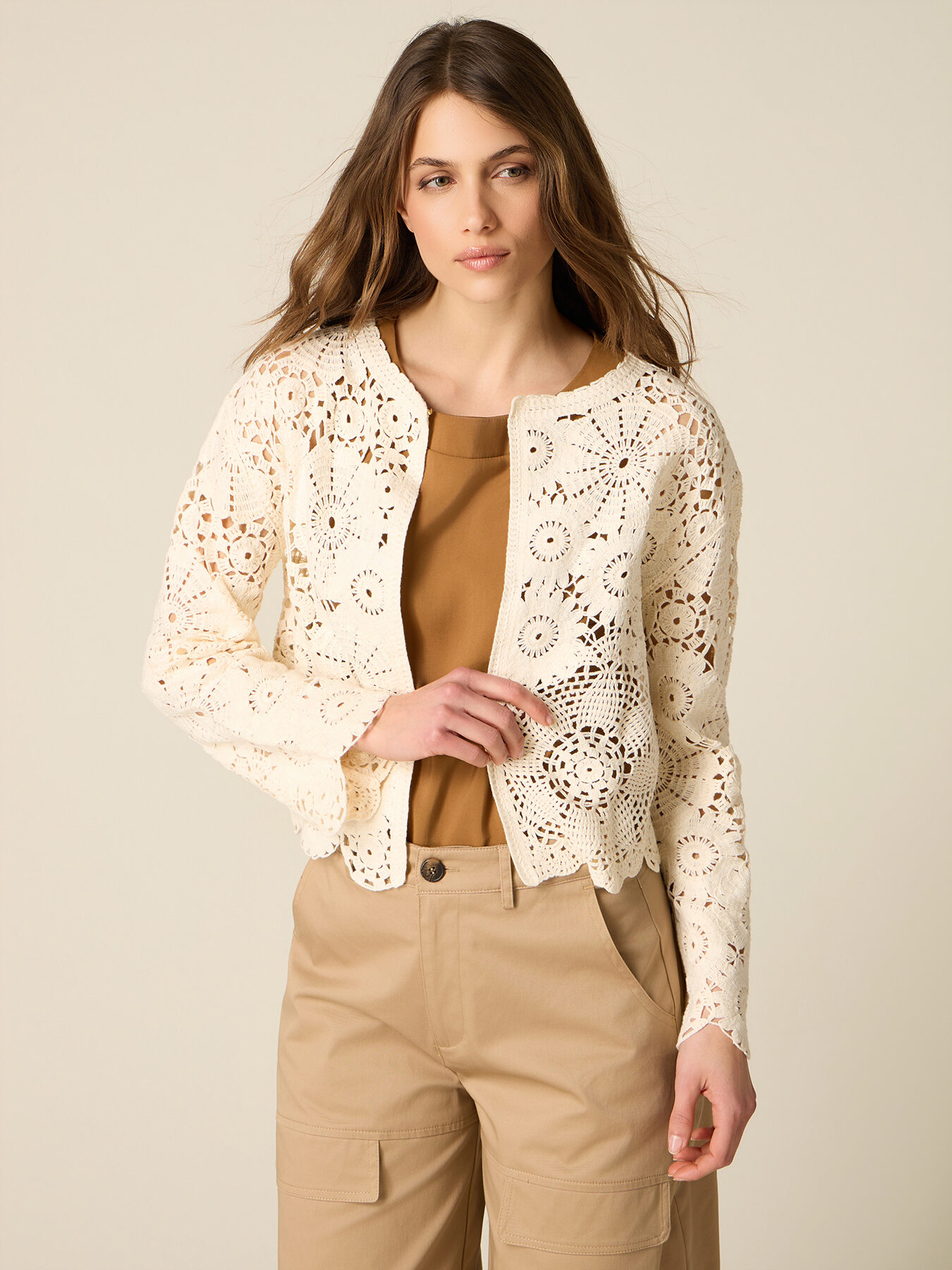 Cardigan corto in crochet image number 0