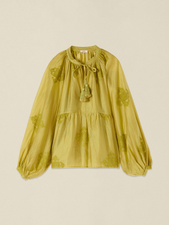 Bluse aus Lyocell-Mischung mit Stickereien