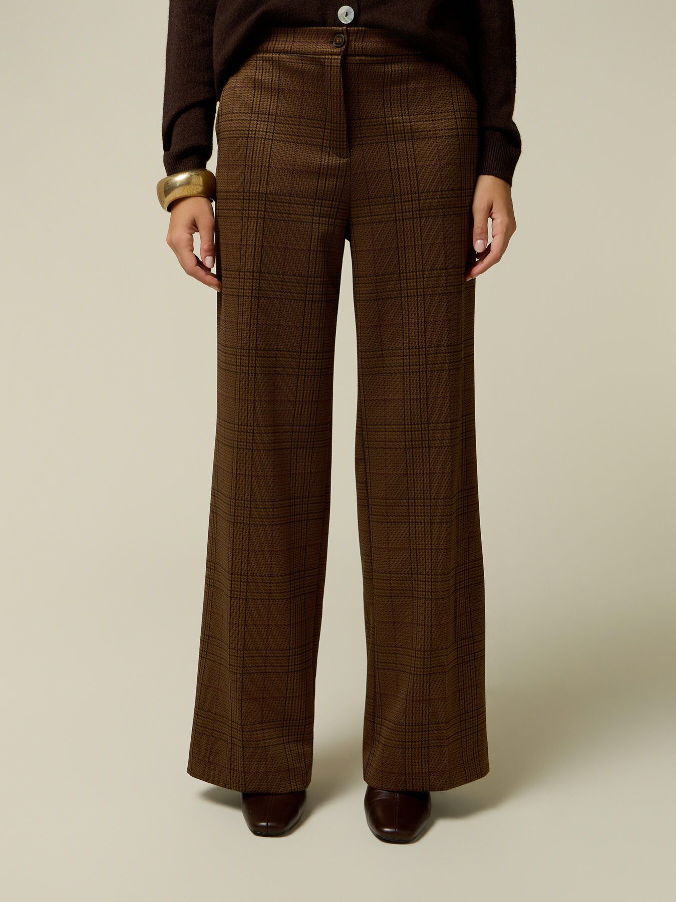 Pantalon palazzo en point de Milan &agrave; carreaux image number 3