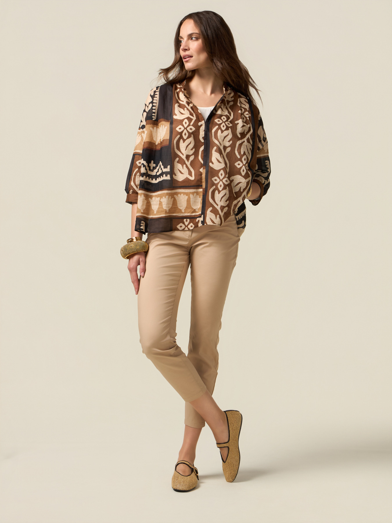 Blusa holgada de muselina estampada image number 3