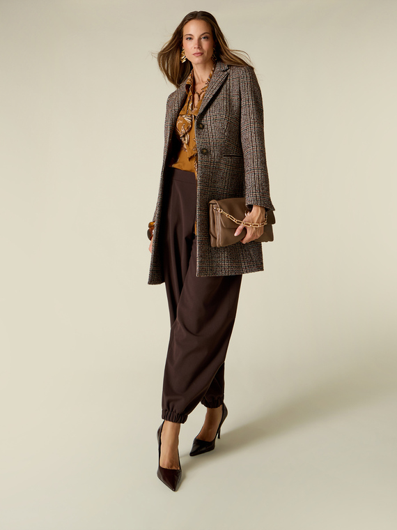 Check mixed wool patterned coat