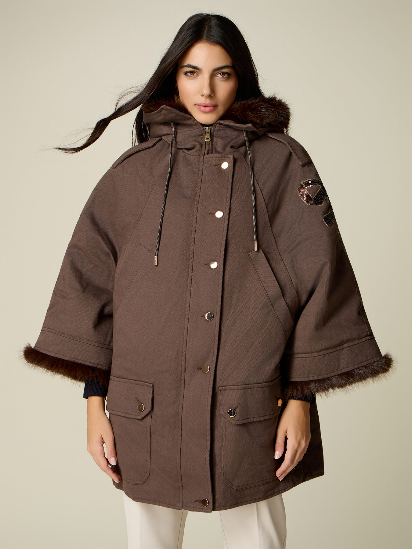 Cotton parka with fuzzy trims image number 0