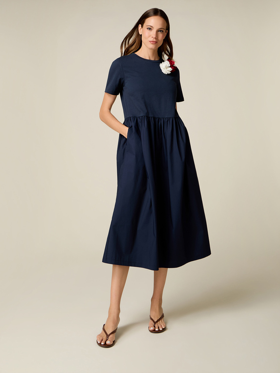 Two-tone dress with brooches