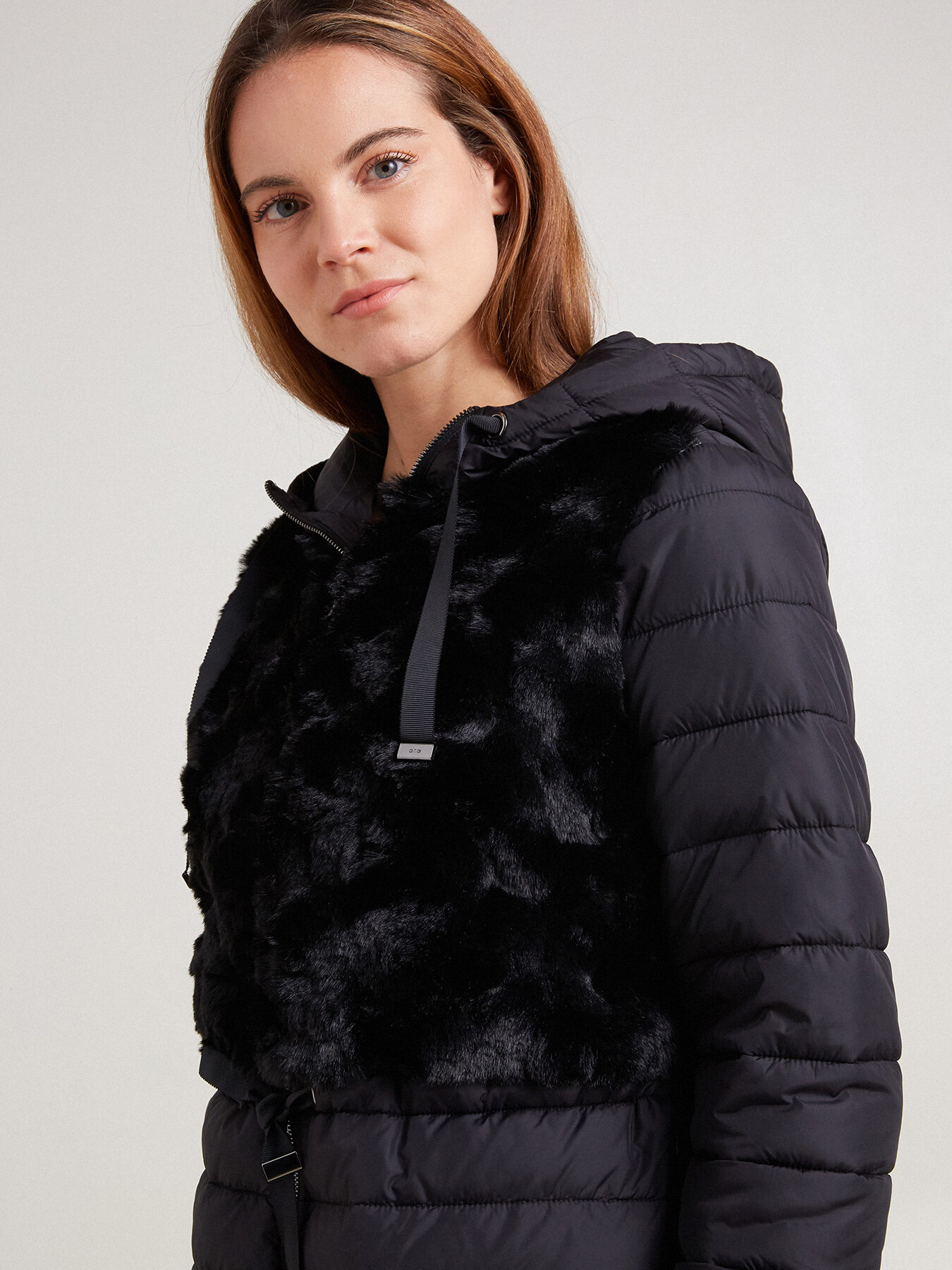 Short down jacket with fur effect part image number 2