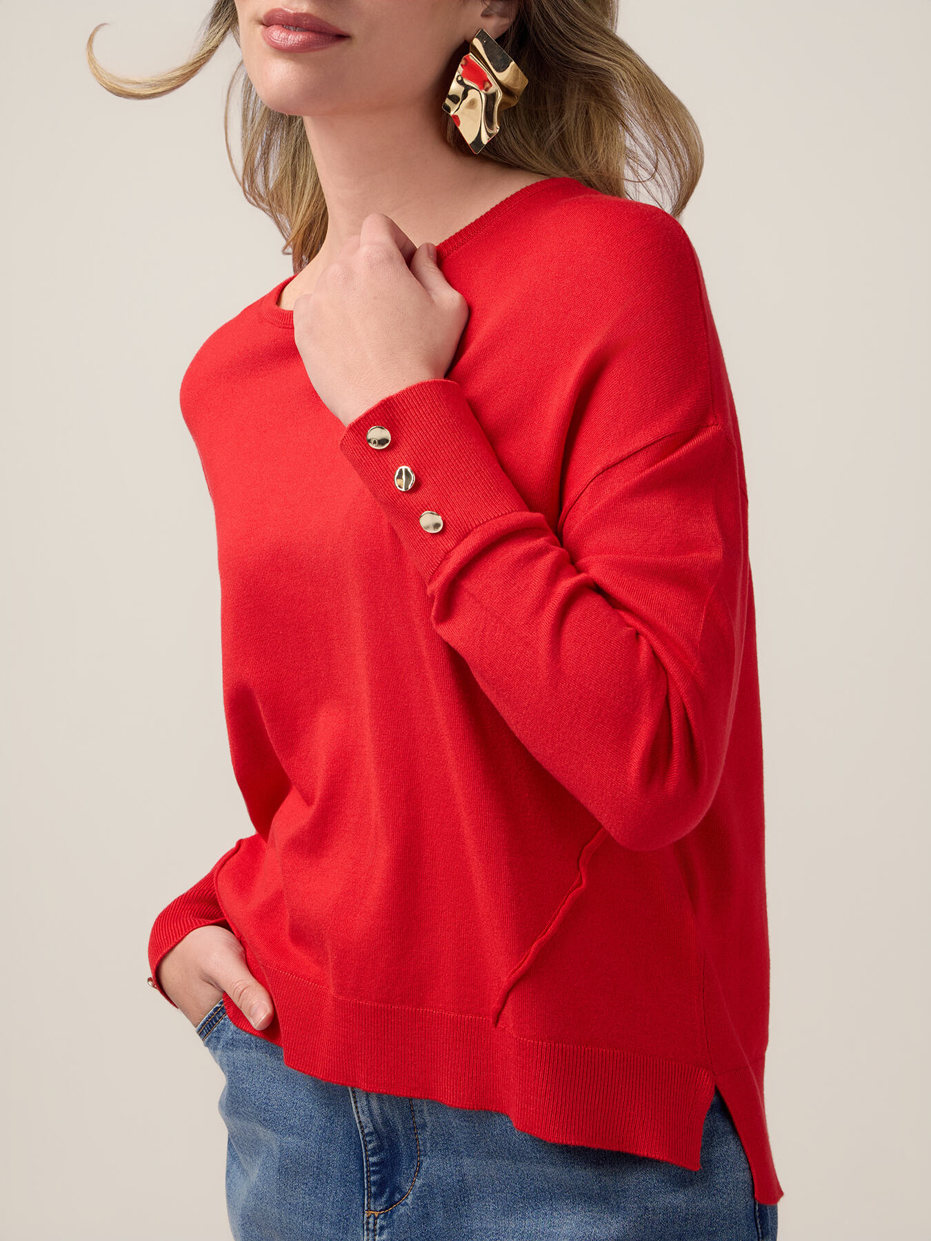 Boxy-Pullover mit Kn&ouml;pfen am &Auml;rmelabschluss image number 2