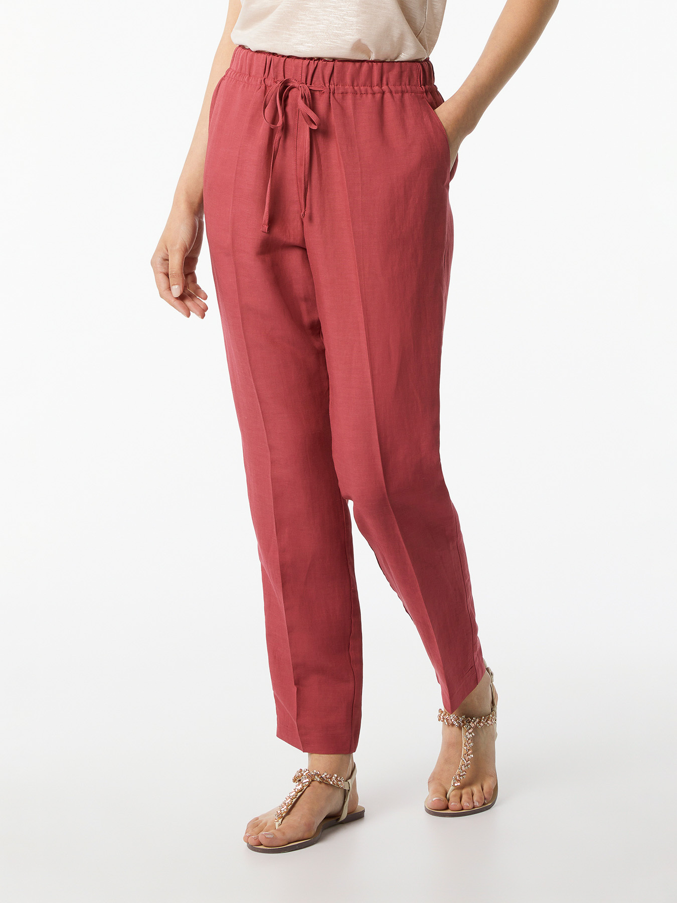 Pantalones joggers con mezcla de lino image number 0