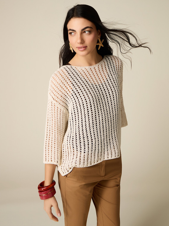Strickpullover mit Lochmuster aus Baumwollmischung