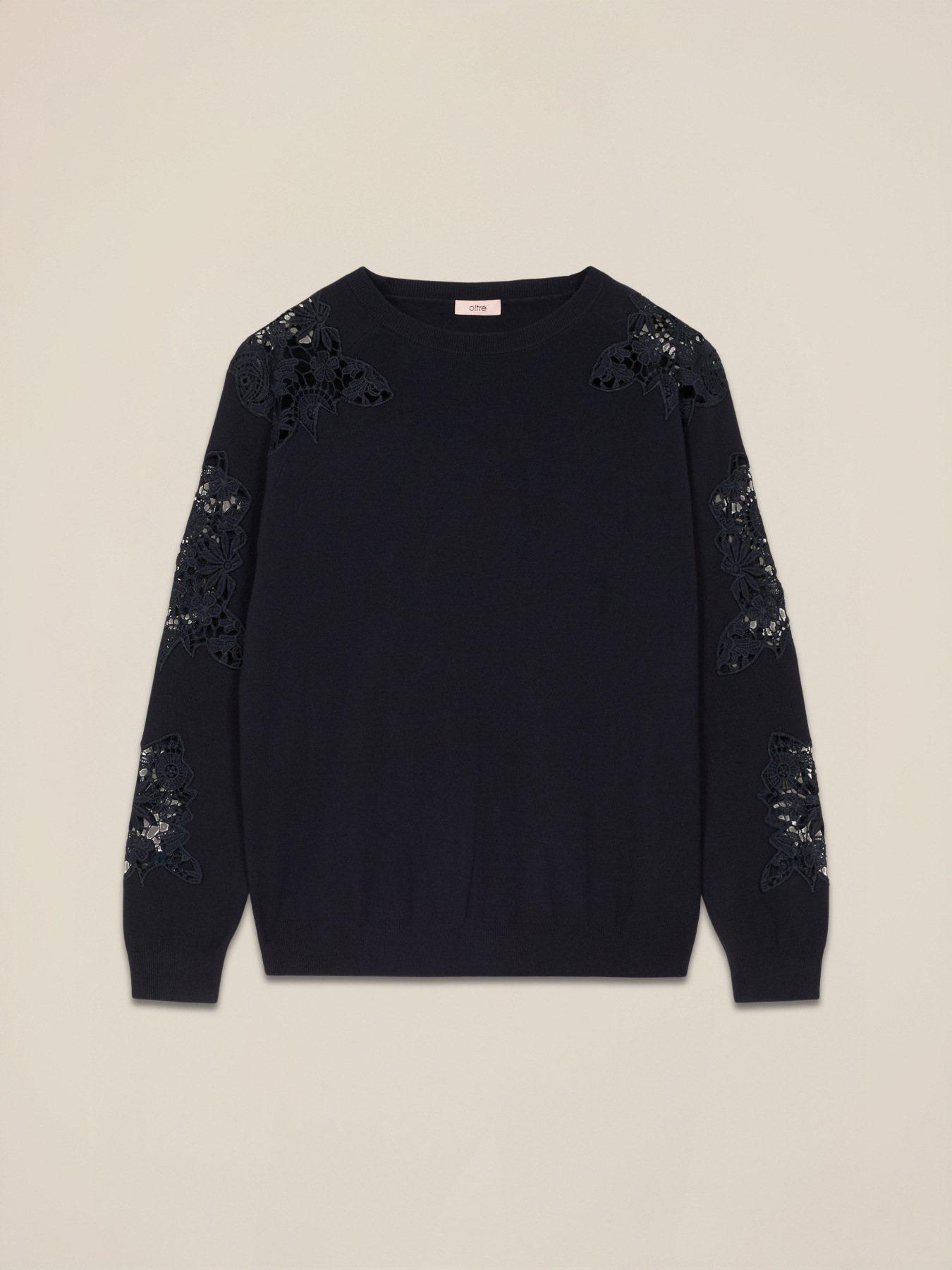 Crewneck sweater with lace embroidery image number 3
