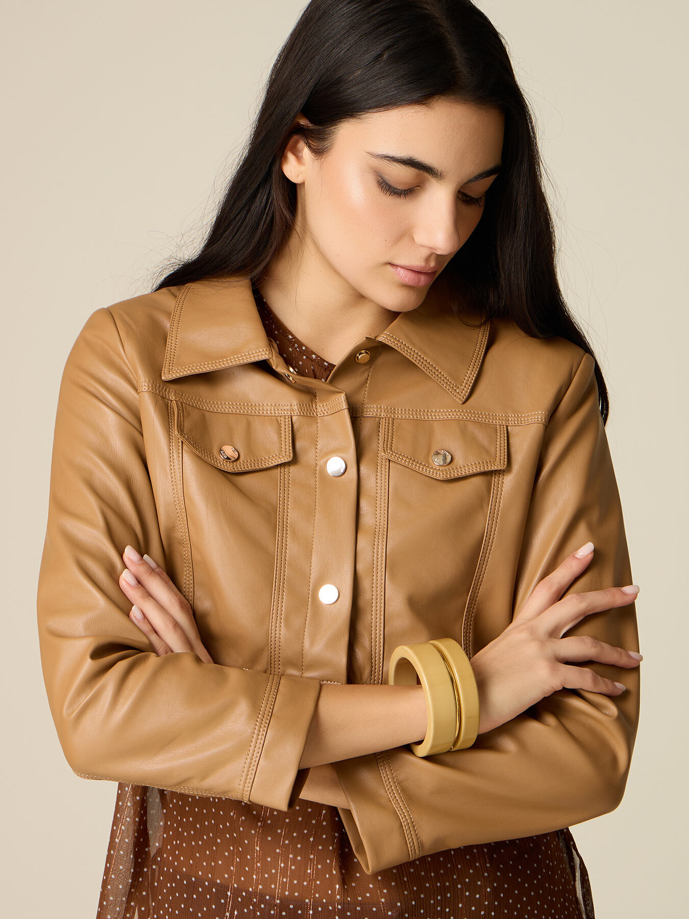 Cropped jacket in coated fabric image number 2