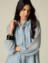 Mixed silk voile blouse with bow image number 2
