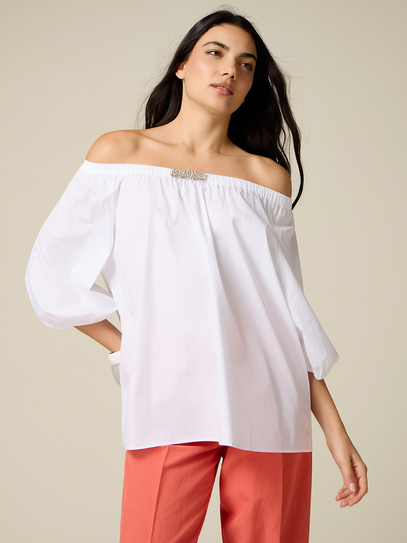 Off-shoulder blouse with jewel detail image number 0