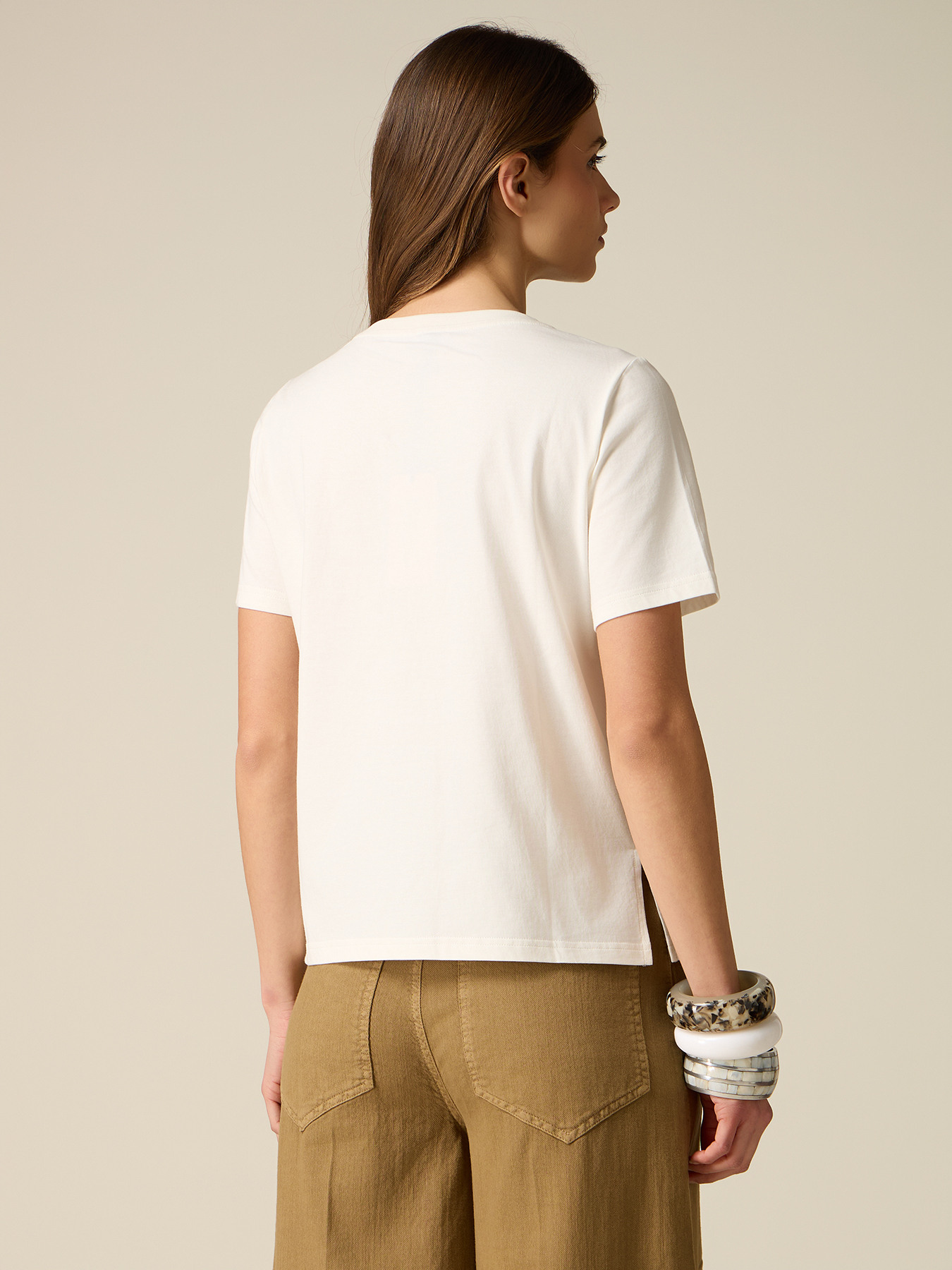 Cotton T-shirt with jewel embroidery image number 1