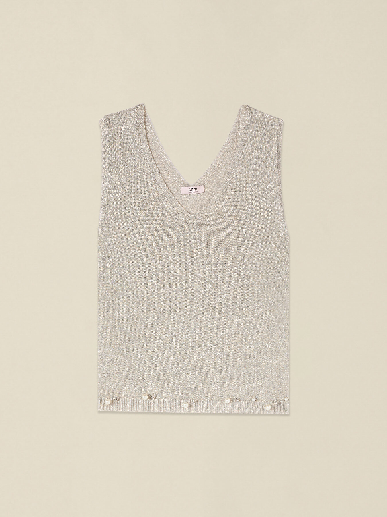 Lurex knit top with jewel embroidery image number 3