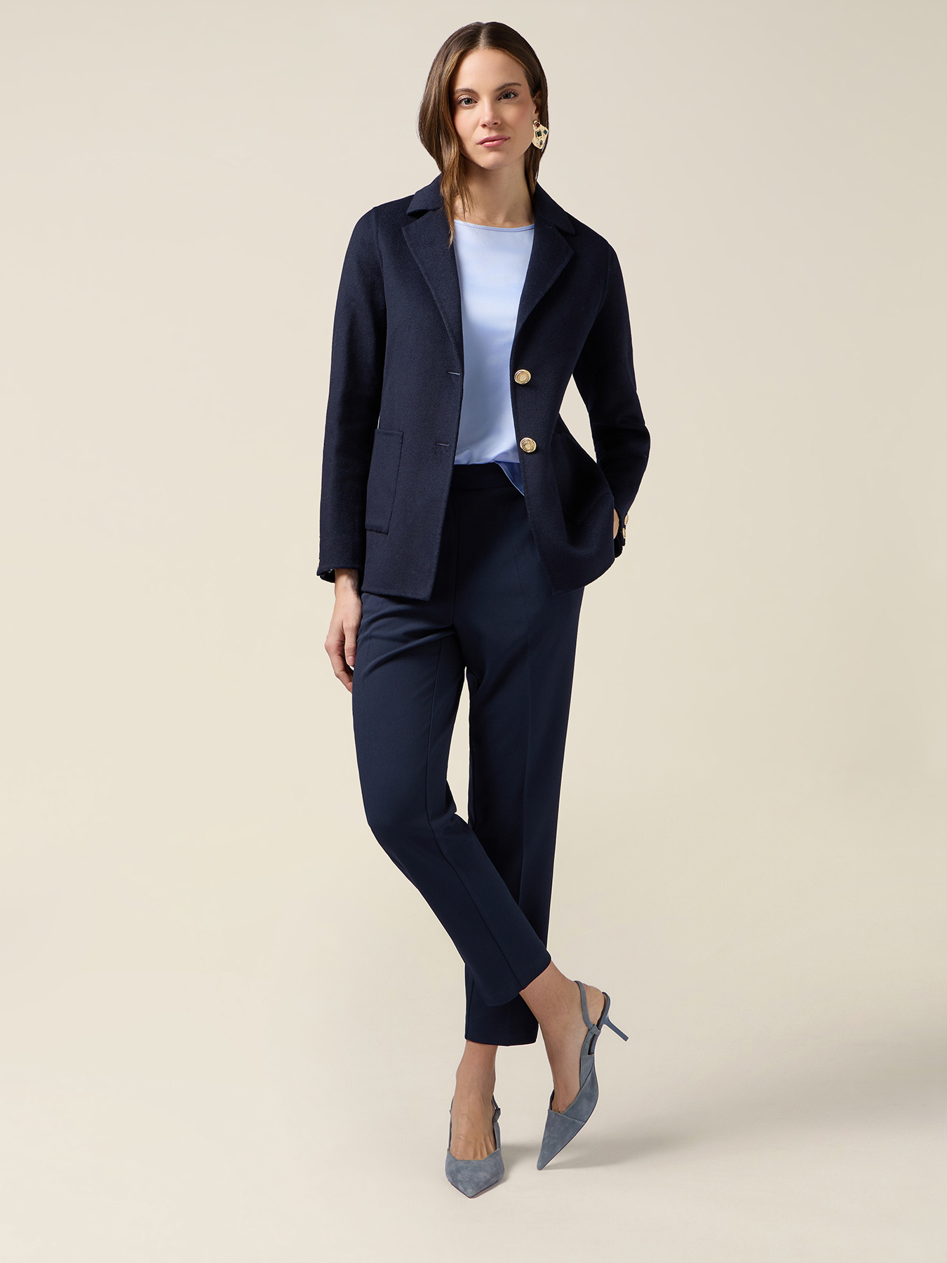 Regular pants in cr&ecirc;pe fabric image number 0