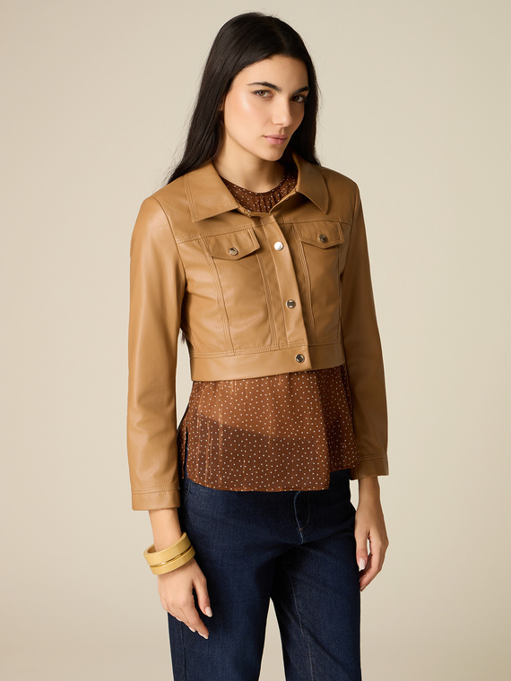 Cropped Jacke aus beschichtetem Stoff