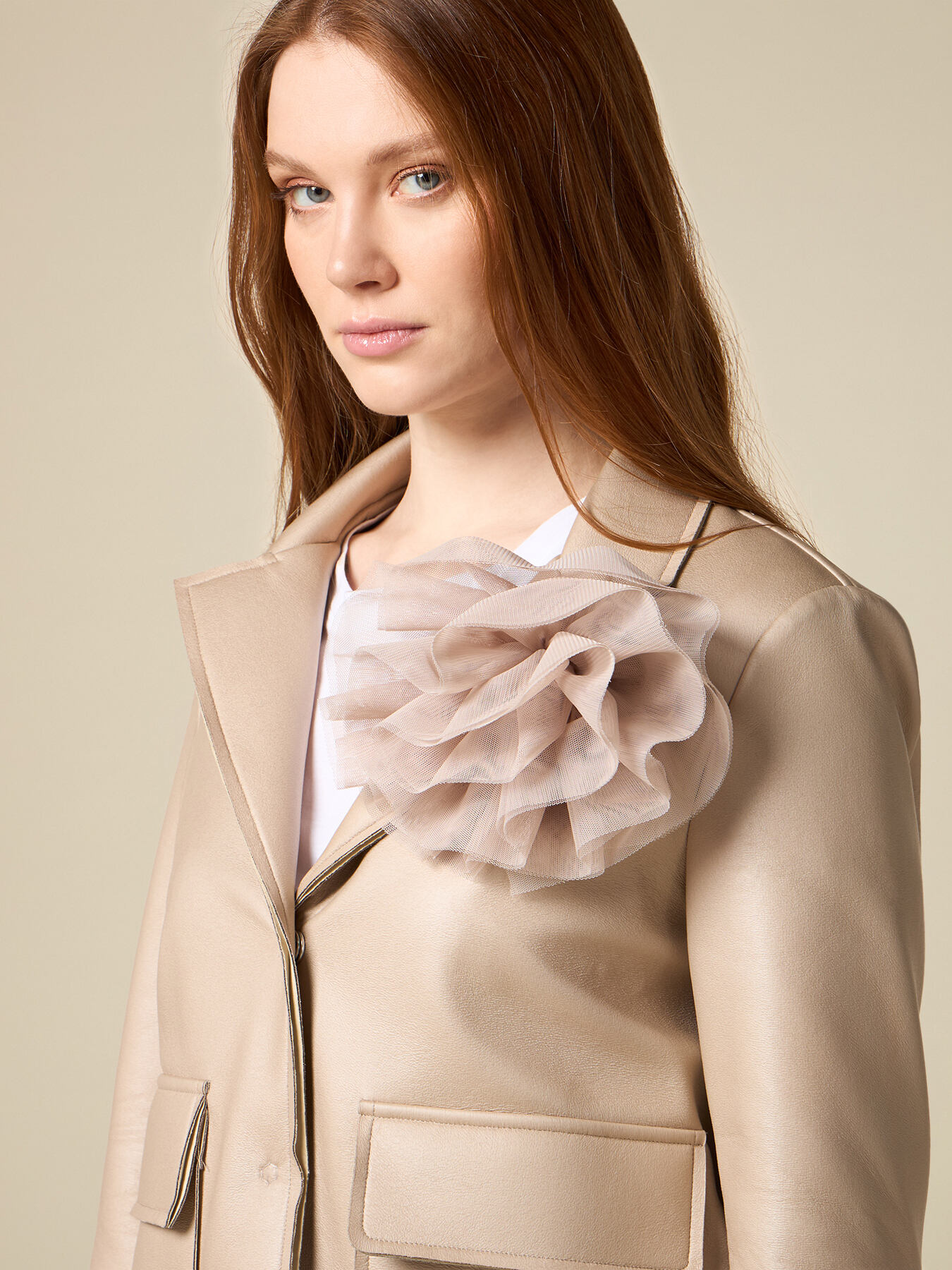 short pea coat with jumbo brooch image number 2