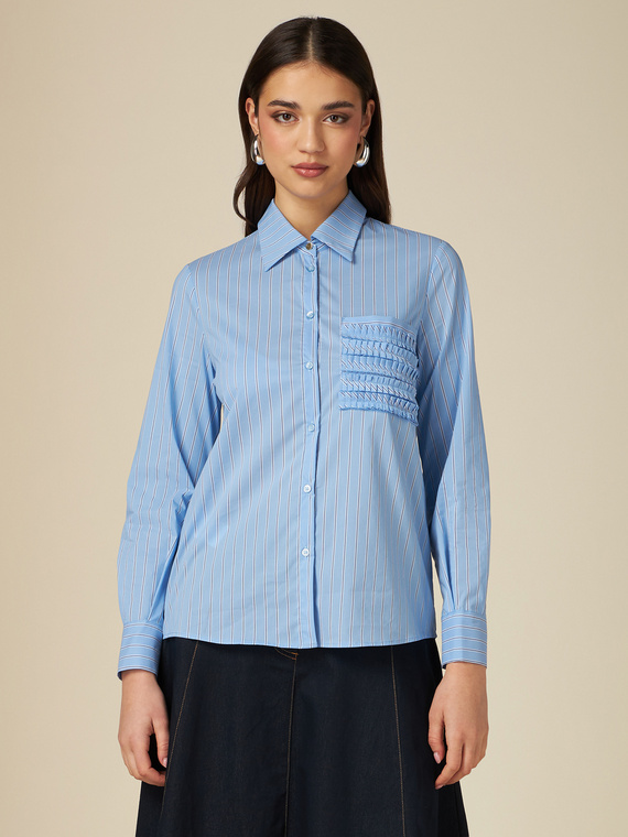 Striped shirt with pleated breast pocket