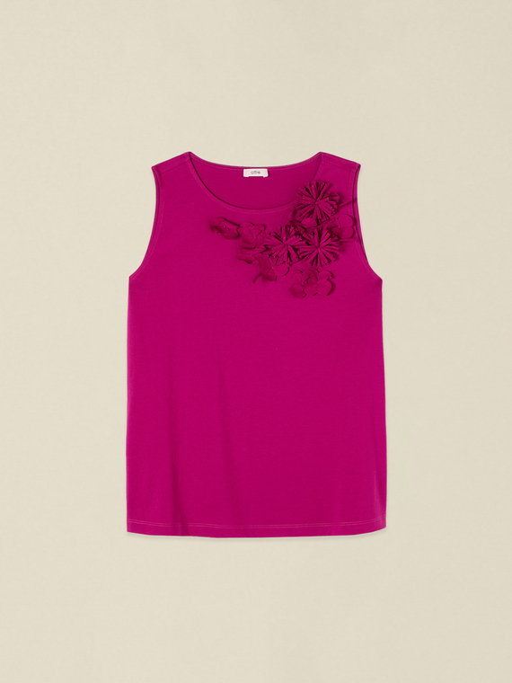Top in cotone con applicazioni floreali