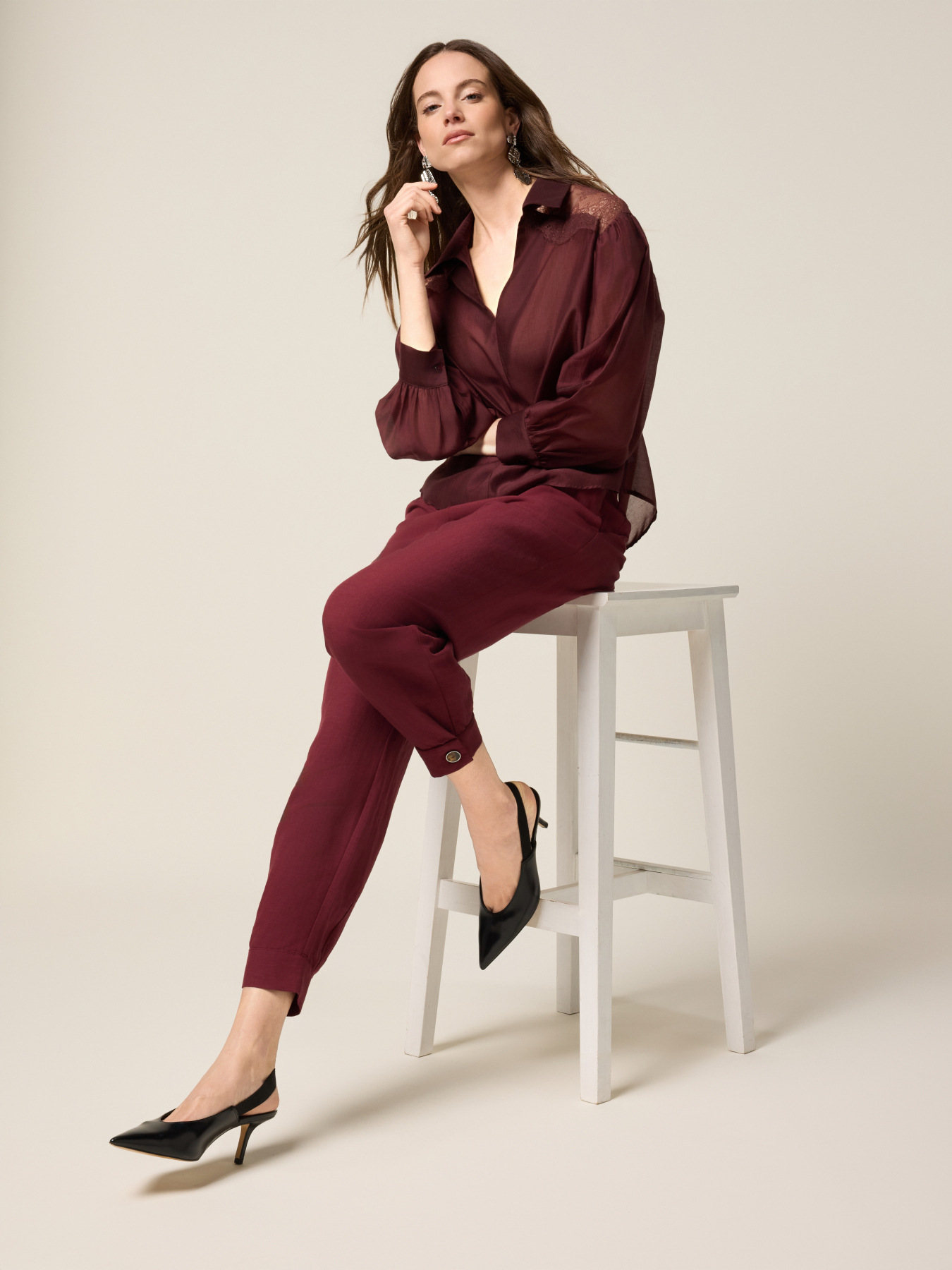 Blouse with lace inserts image number 3