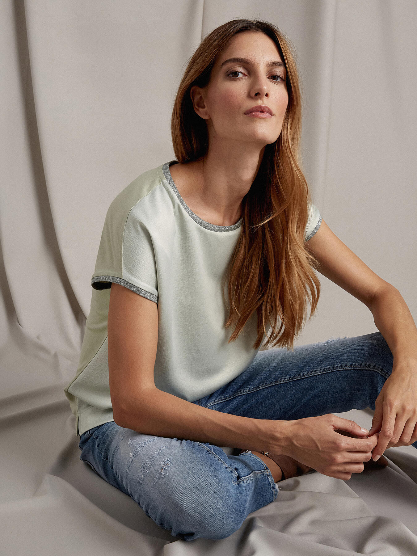 Dual-fabric T-shirt with lurex trims image number 0