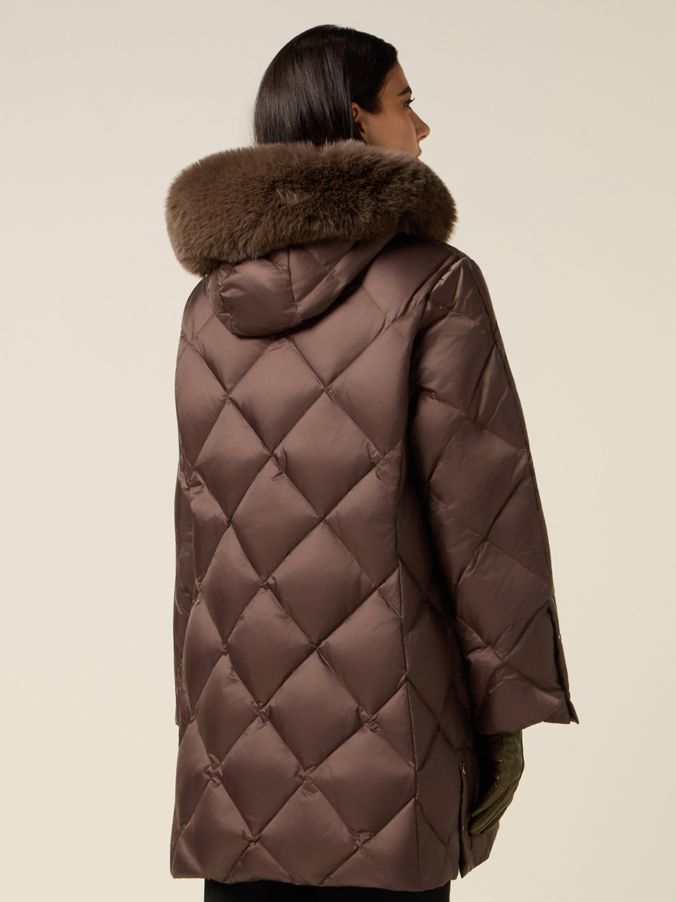 Midi quilted down jacket with real feather image number 1
