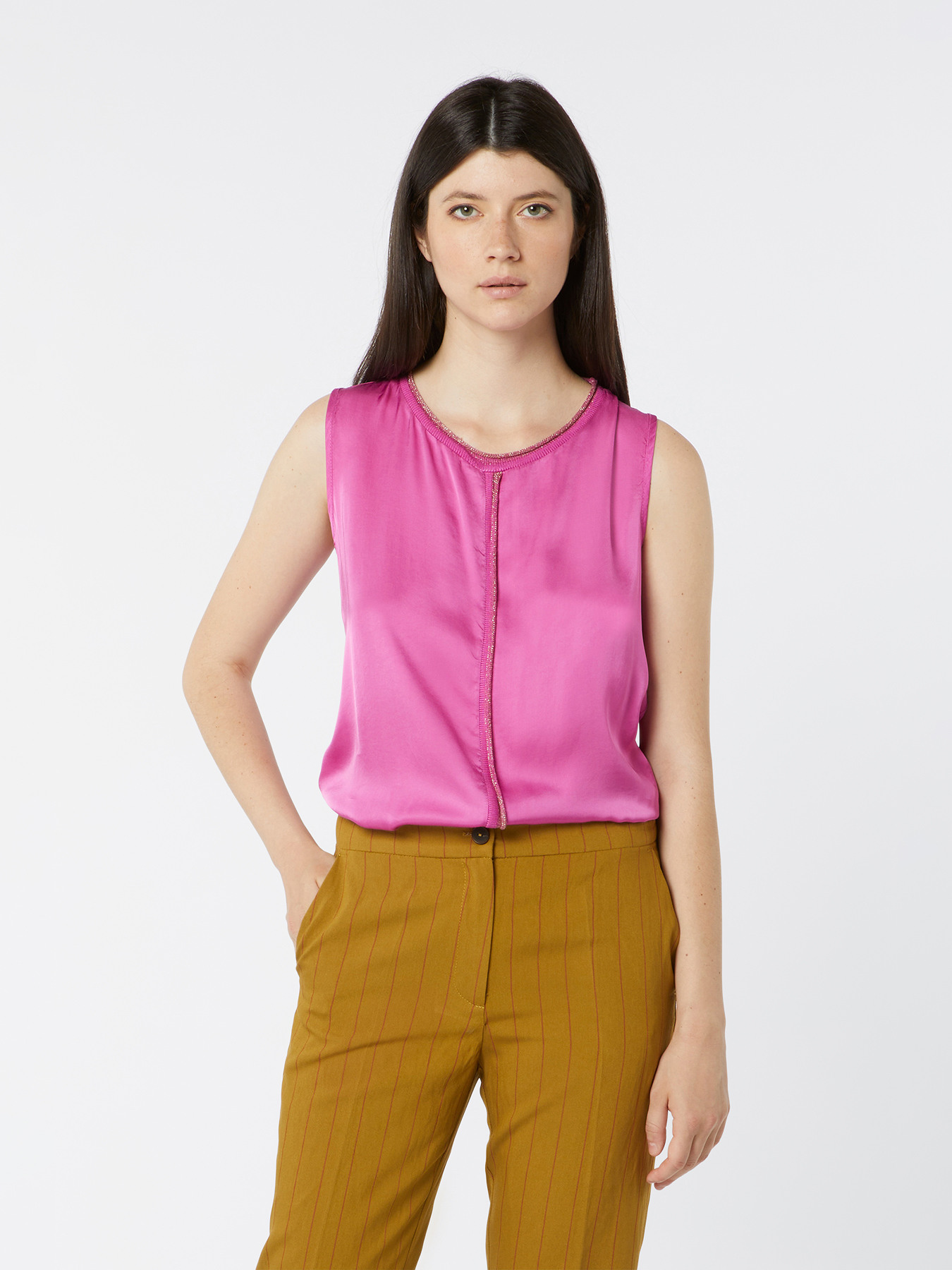 Top in raso con dettaglio lurex image number 0