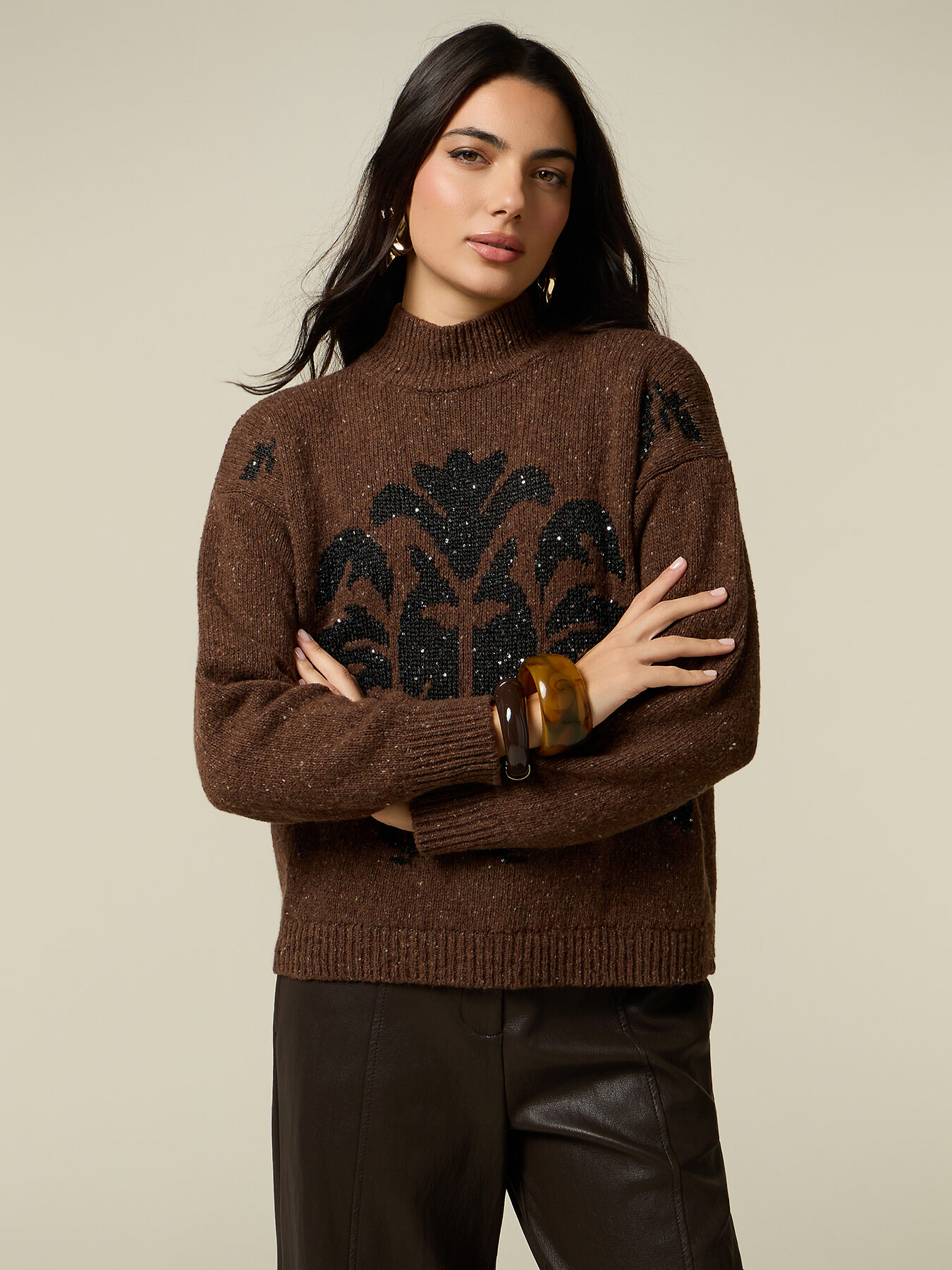 Turtleneck with inlay and sequins image number 0