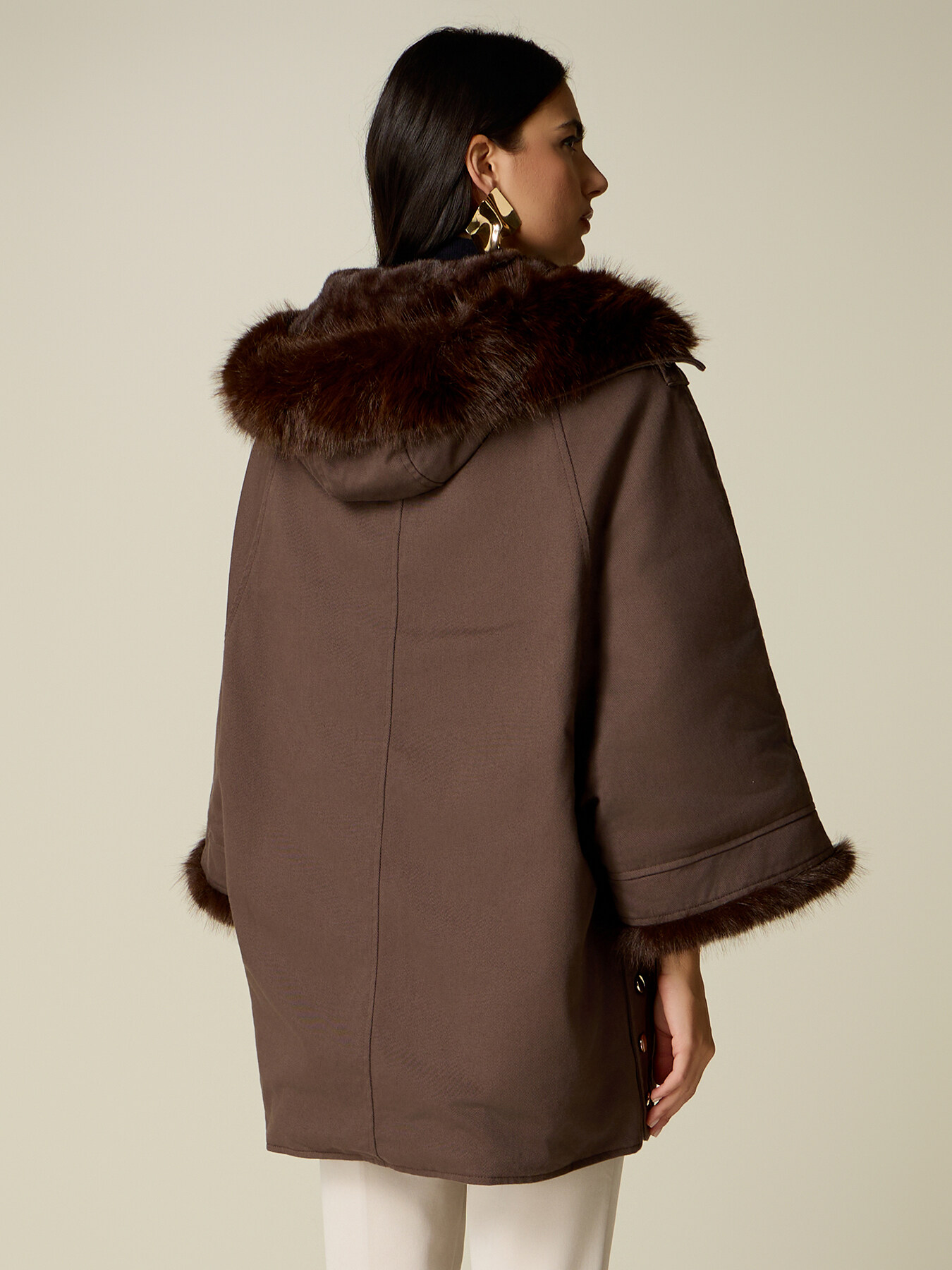 Cotton parka with fuzzy trims image number 1