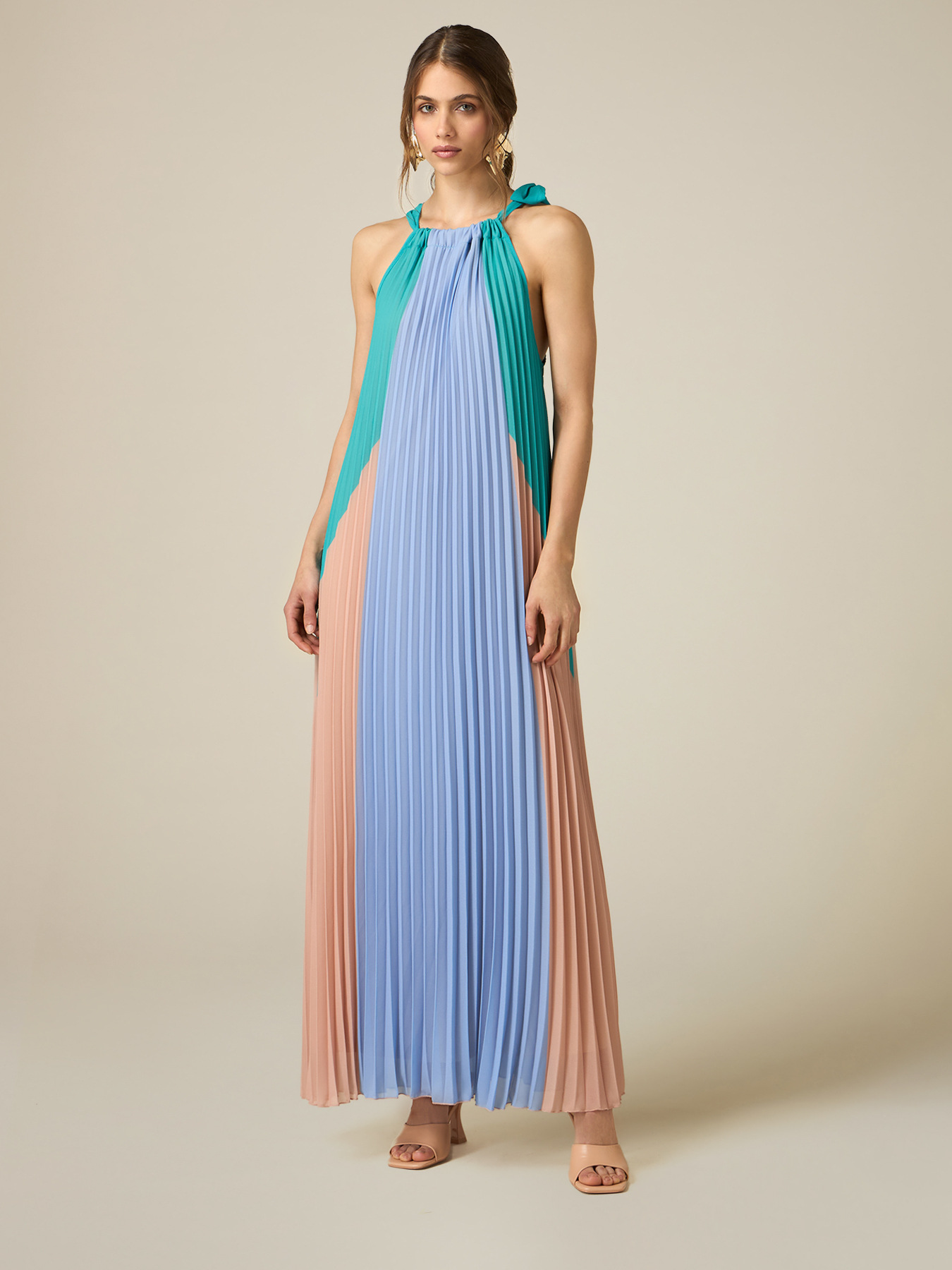 Rochie lungă plisată colour block image number 1