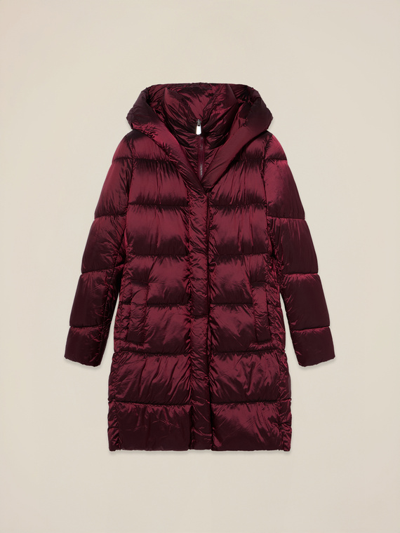 Long nylon down jacket with hood