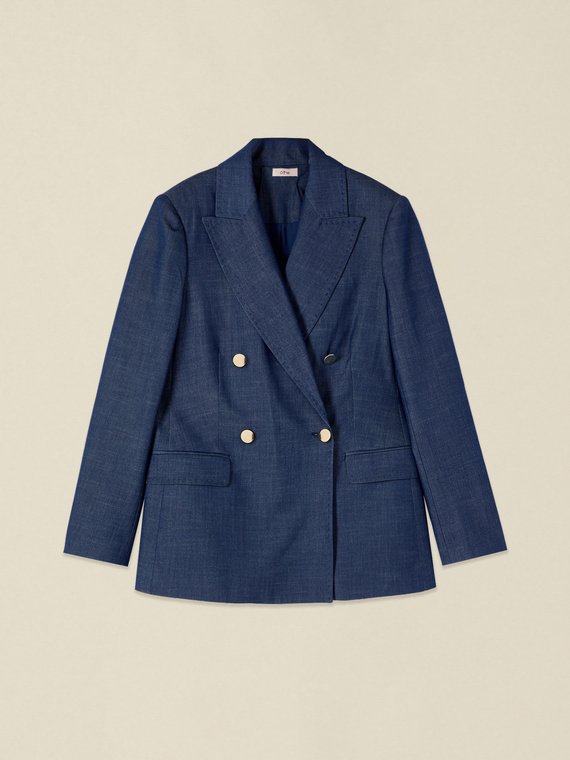Double-breasted denim-effect blazer
