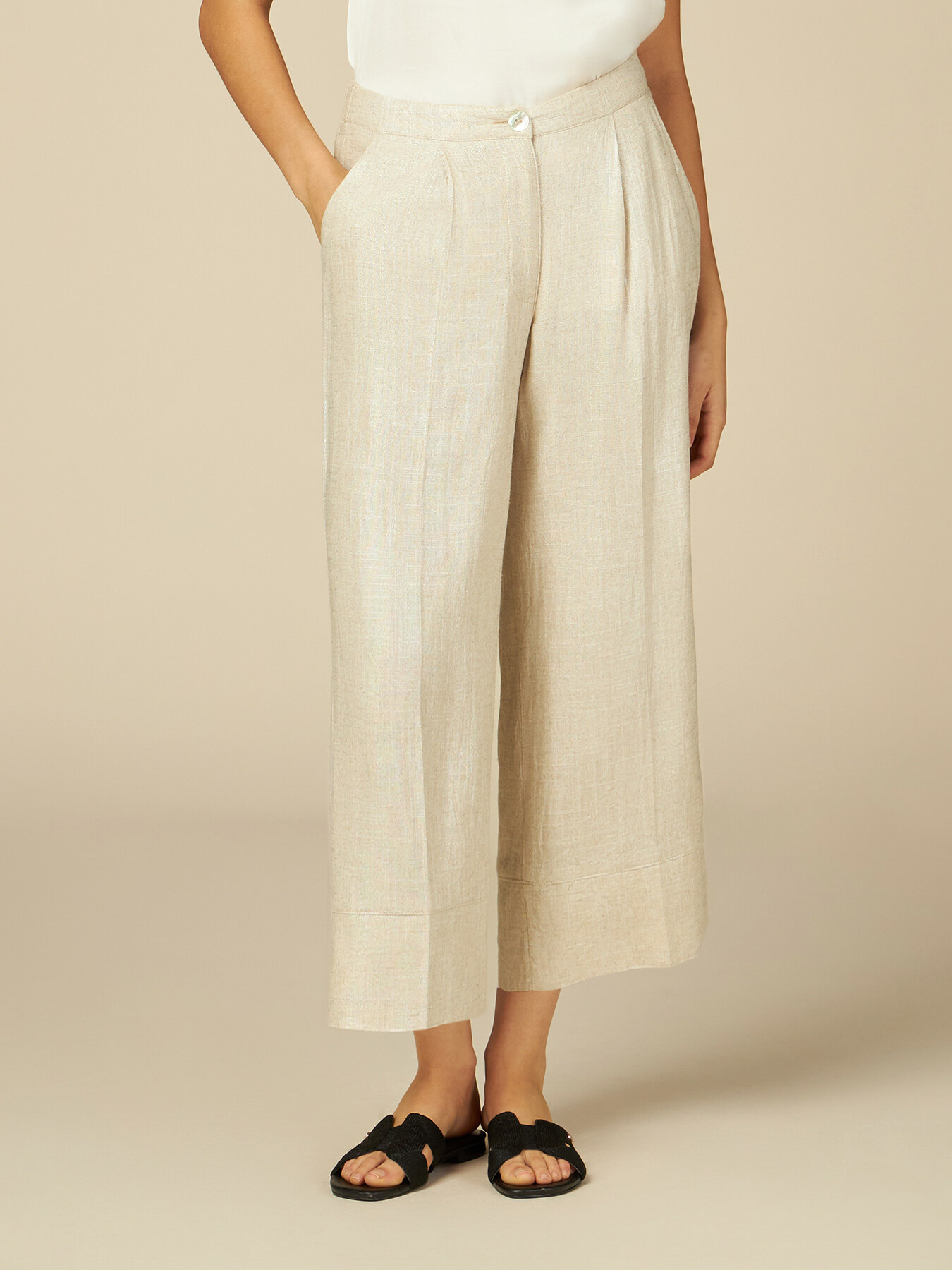 Pantaloni cropped misto lino image number 3