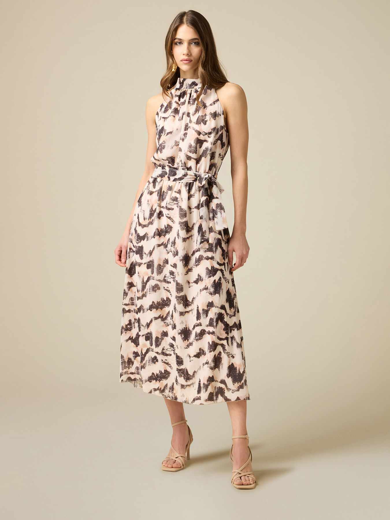 Langes Kleid mit marmorisiertem Muster image number 0