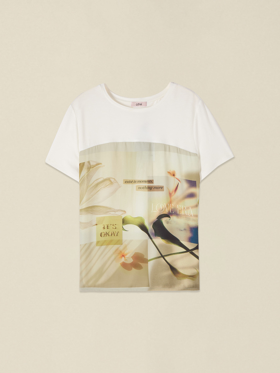 T-shirt avec insert en satin imprim&eacute;