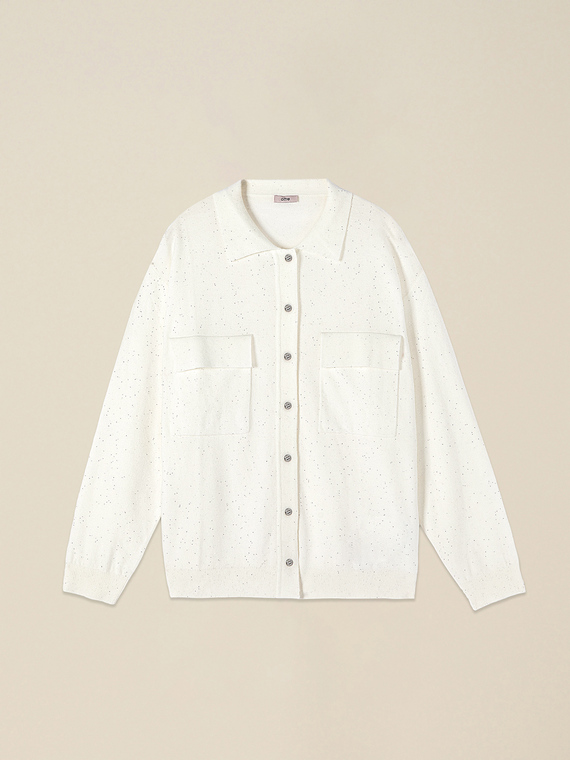 Knitwear shirt with micro sequins