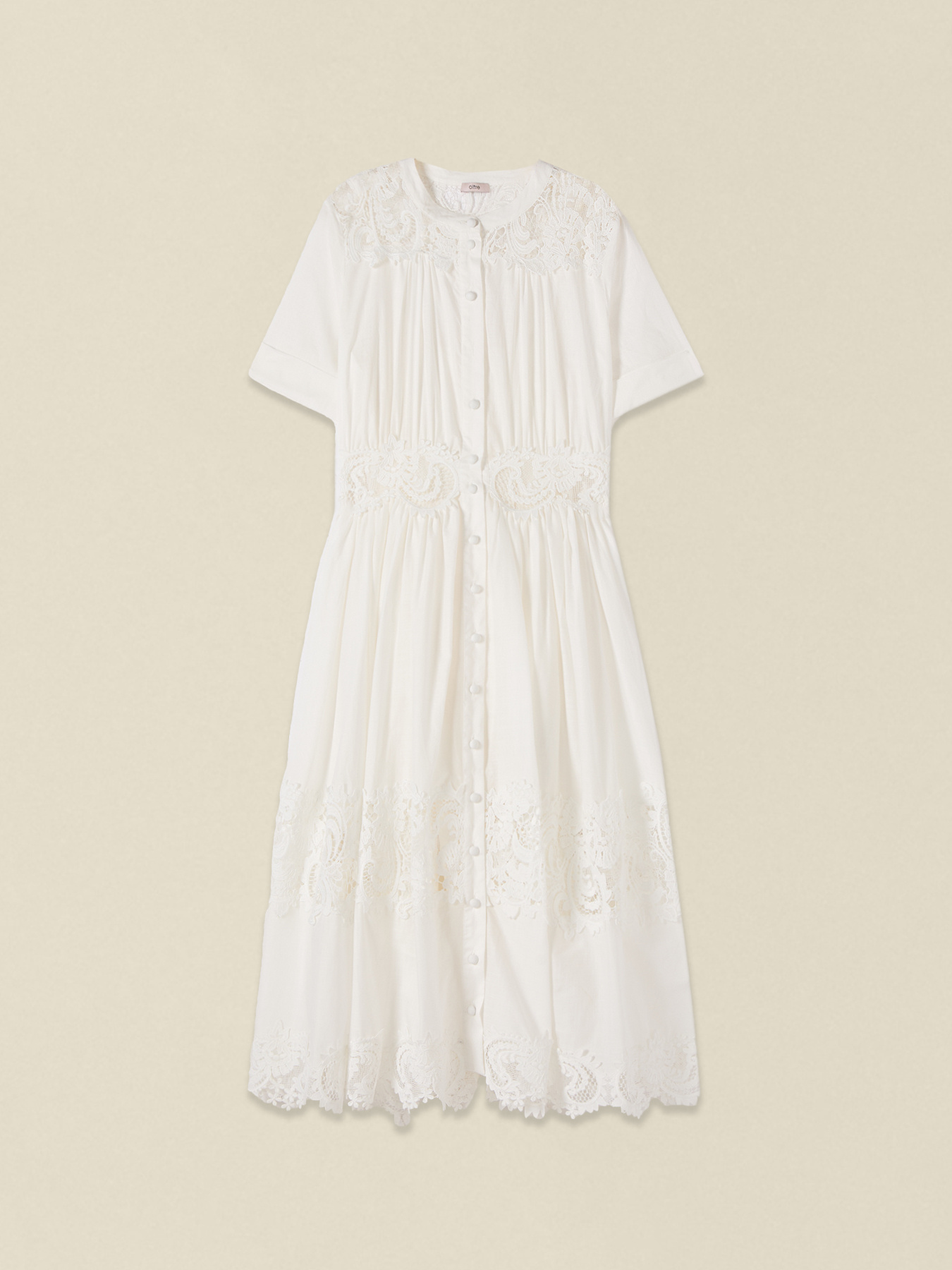 Rochie tip cămașă din bumbac cu dantelă image number 3
