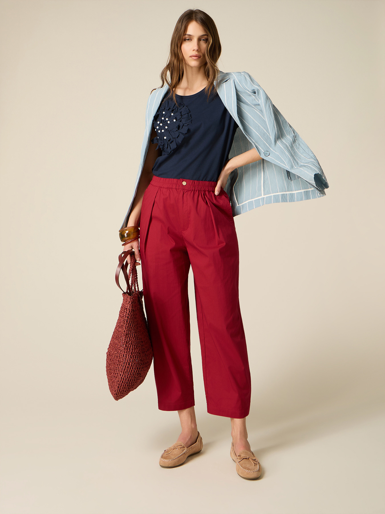 Cropped poplin pants image number 0