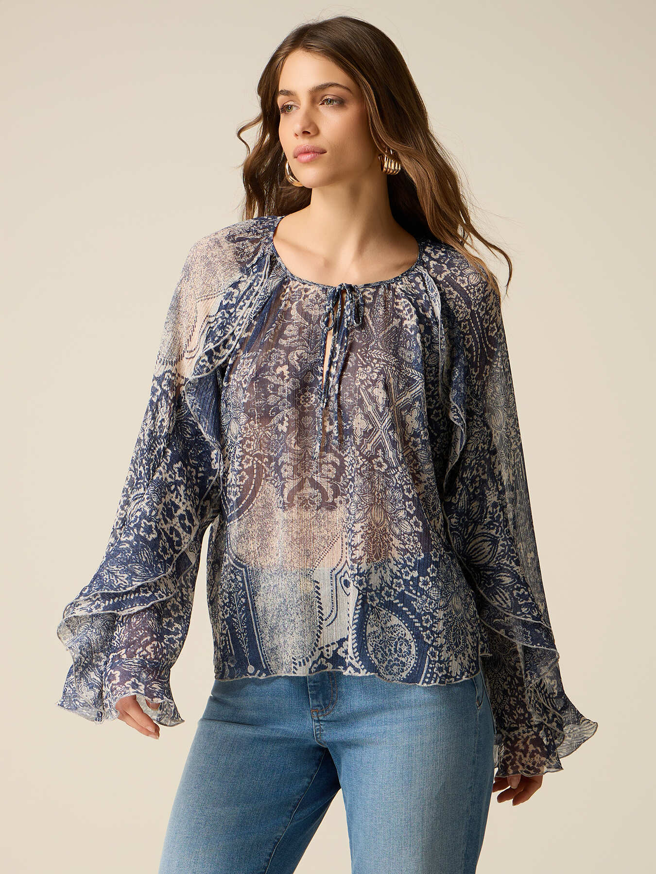 Bluse mit Fantasiemuster und Volants image number 0