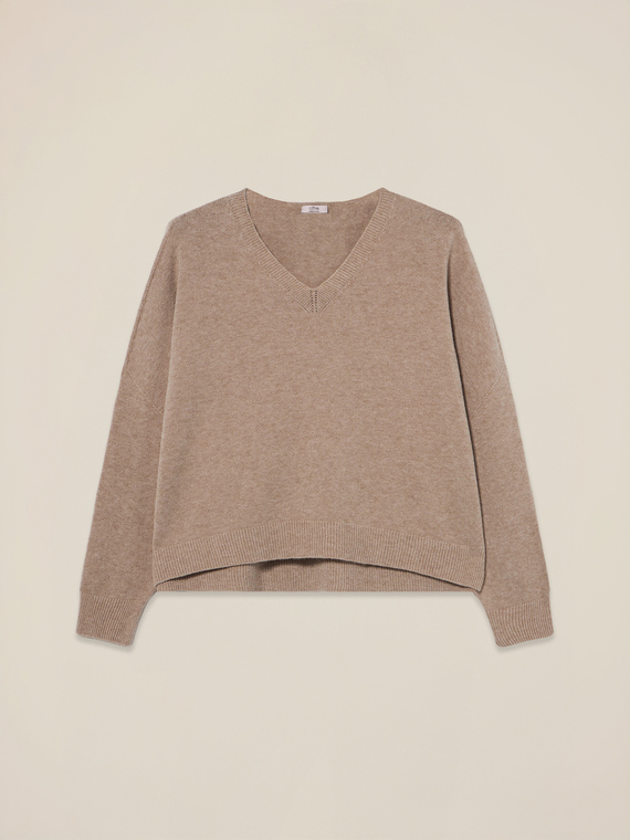 Viskose-Mischgewebe Pullover mit V-Ausschnitt