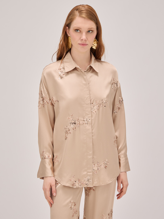 Satin shirt with sequin embroidery