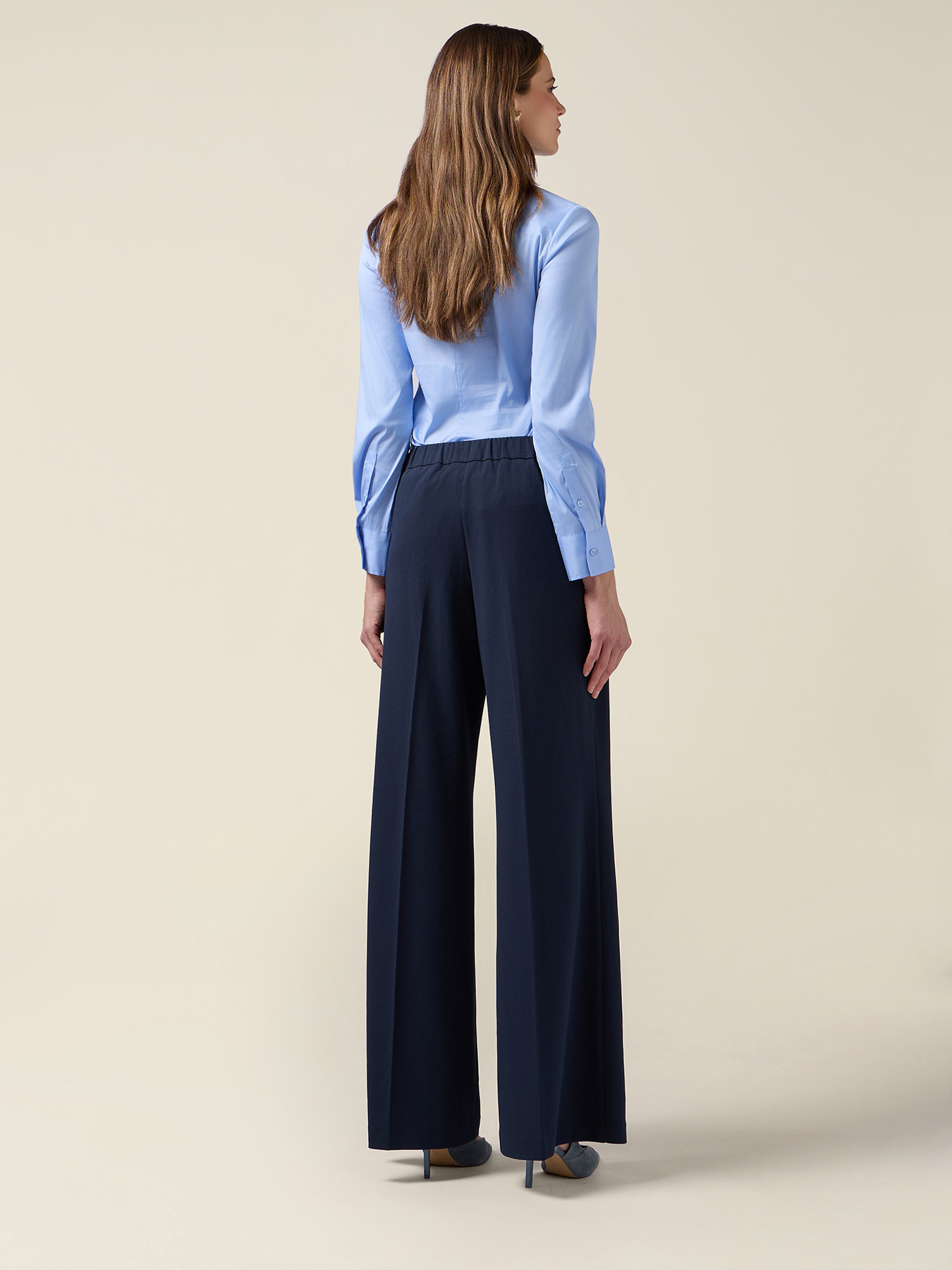 Wide-leg palazzo pants in crepe fabric image number 1